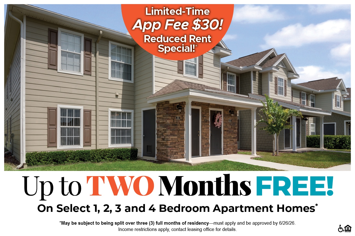 Up to Two Months Free on Select 1, 2, 3 and 4 Bedroom Apartment Homes
